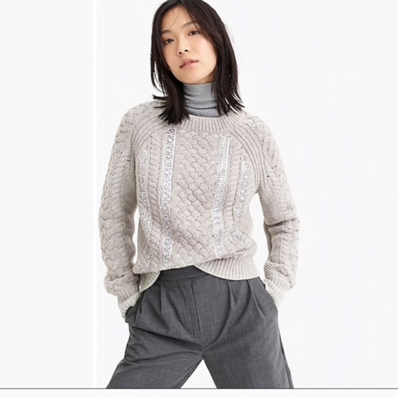 J. Crew Sweaters - J.CREW Cable Knit Sequin Gray Sweater